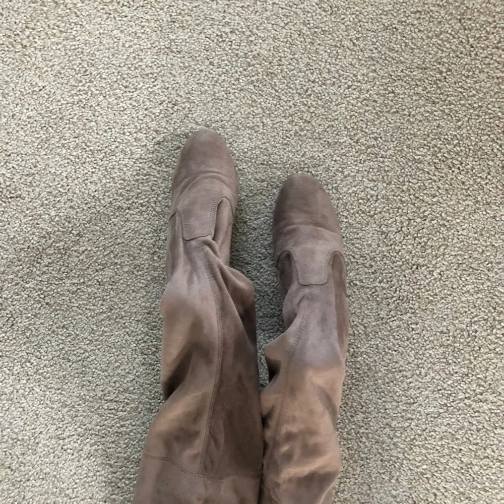 Steve Madden Norri Thigh High Over The Knee Boots Tan Microsuede Block Heel 7